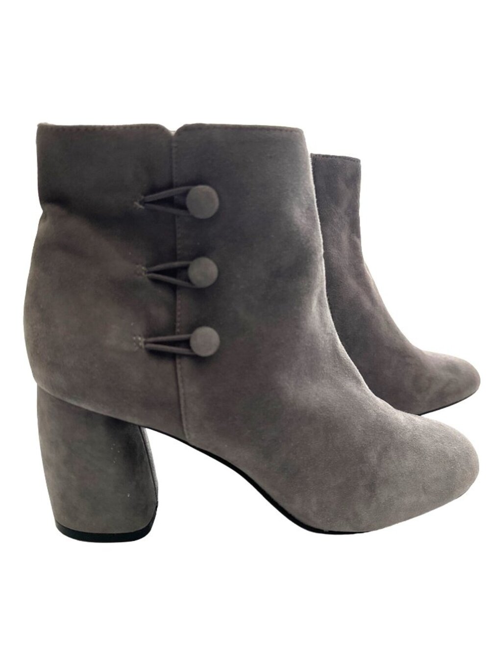 Nine West Gray Leather Boots Booties 3 Covered Button Accents Kerryleeo 8.5